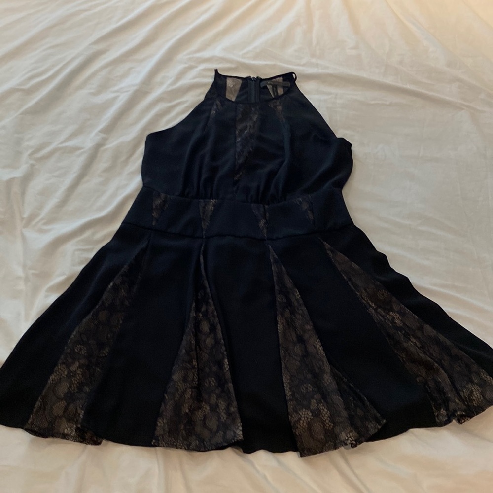 BCBG Maxazria black mini fit and flare cocktail dress